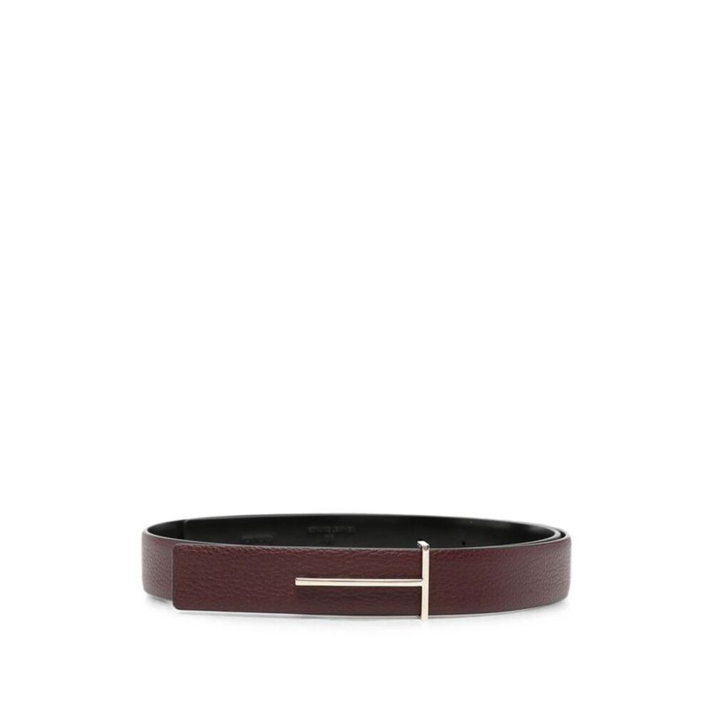 Grained Leather And Spazzolato Leather Slim T Belt Women